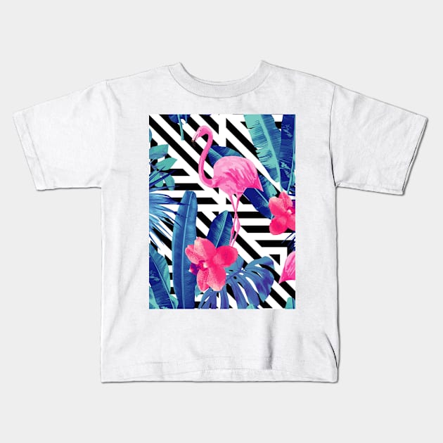 Tropical Flamingo Print Pattern Kids T-Shirt by NewburyBoutique